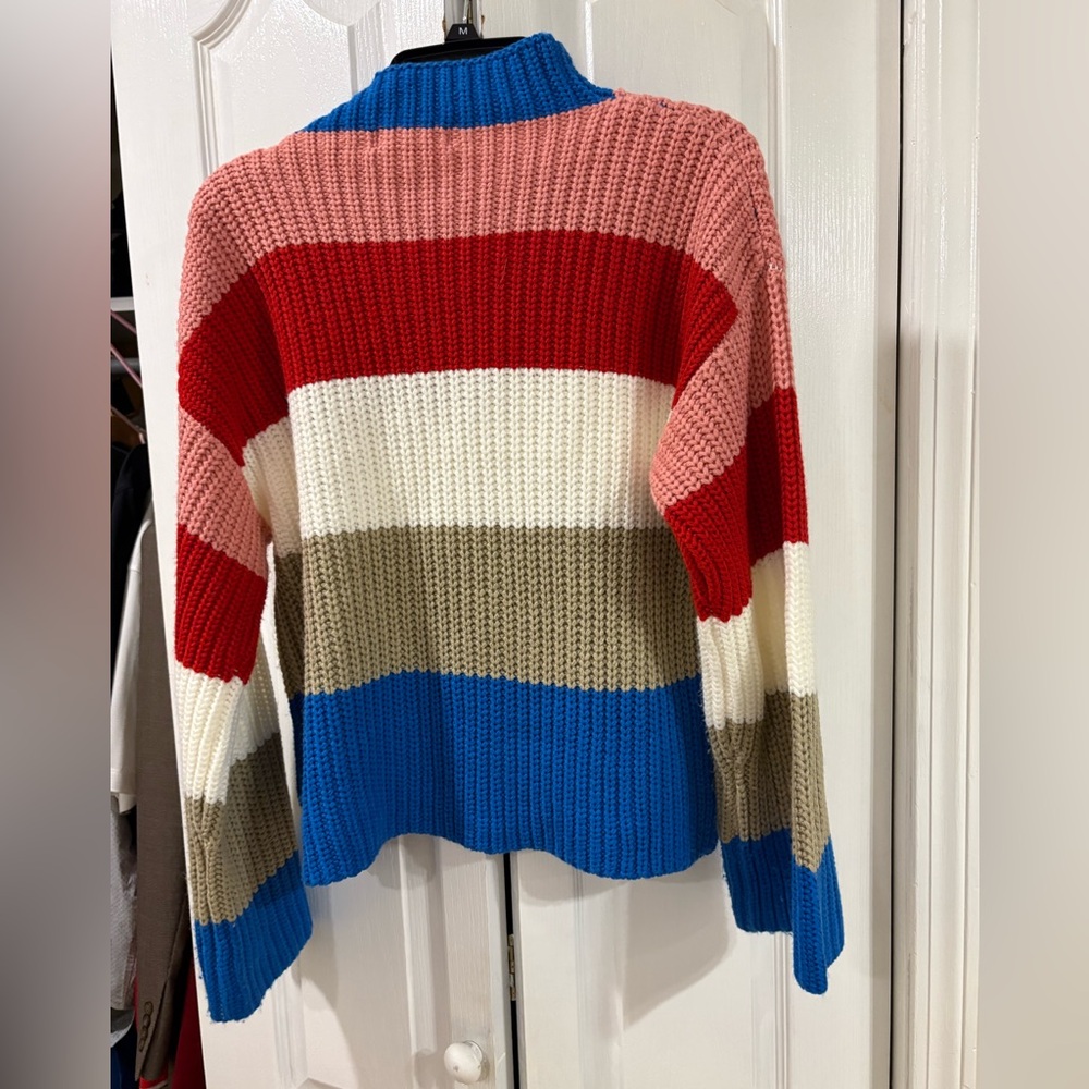 Scripted Colorblock Chunky Knit Sweater | Bold Stripe | High Low Hem - Picture 6 of 10